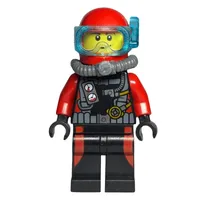 Diver, Man, Black and Red Wetsuit with Gauges, Red Helmet with Mask