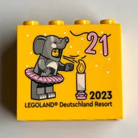 Brick 2 x 4 x 3 with 'LEGOLAND Deutschland Resort 21 2023', Elephant Costume Minifig, Candle Print