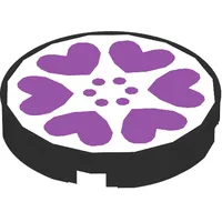 Tile Round 2 x 2 with Scala Six Purple Hearts and Dots on White Background Print