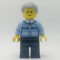 Woman, Bright Light Blue Cardigan, Dark Blue Legs, Light Grayish Blue Hair