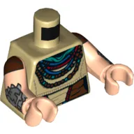 Torso Tunic, Reddish Brown Belt, Red, Green, and Reddish Brown Bead Necklaces Print, Light Nougat Arms and Hands with Reddish Brown Sleeves and Dark Bluish Gray Bracelets Print