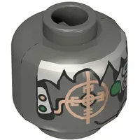 Minifig Head Insectoid, Silver Hair and Copper Eyepiece Print [Blocked Open Stud]