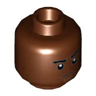Minifig Head, Eyebrows, Dark Tan Chin Dimple, Sad Print