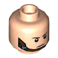 Minifig Head Captain America, Dark Brown Eyebrows, Grin with Raised Right Eyebrow / Reddish Brown Chinstrap Print