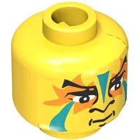 Minifig Head Indian, Face Paint with Green and Orange Painted Face Print [Blocked Open Stud]