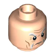 Minifig Head Ra's Al Ghul, Dual Sided, White and Gray Eyebrows, Moustache, Wrinkles / Black Eyebrows, Moustache, Lime Eyes Print [Hollow Stud]