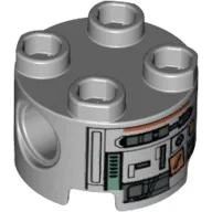 Brick Round 2 x 2, Pin Holes with Silver and Dark Orange Droid Print (C1-10P)