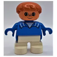 Duplo Figure, Early Child, Hair Swept Left Brown, White Legs, Collar Print
