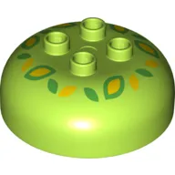 Duplo Brick Round 4 x 4 Dome Top with 2 x 2 Studs - Green and Yellow Flowers/Leaves Print