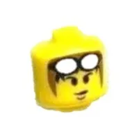 Pen Bead, Round Large, Curved Edges / Cylinder with Minifig Head with Brown Hat and White Goggles on Head Print