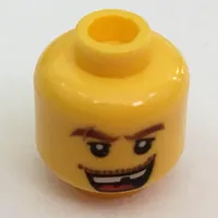 Minifig Head, Thick Brown Eyebrows with Scar, Open Mouth with Missing Tooth, White Pupils Print [Hollow Stud]