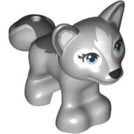 Animal, Fox with White Patches on Face and Dark Bluish Gray Back Fur and Tail Print