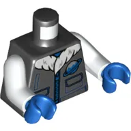 Torso Coat, White Fur, Blue Zipper, Ice Planet 2002 Logo Print, White Arms, Blue Hands