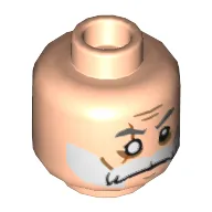 Minifig Head Commander Wolffe, Beard White, Moustache, Gray Eyebrows, Cheek Lines, Scar over Right Missing Eye Print [Hollow Stud]