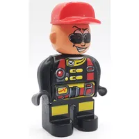 Duplo Figure, Early, Cap Red, Black Legs, Red Utility Harness, Sunglasses Print (Action Wheeler)