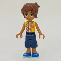 Leo, Bright Light Orange Vest, Dark Blue Pants