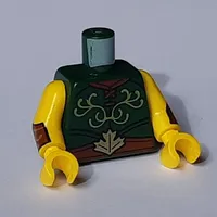 Torso Tunic with Laces, Lime Decoration and Reddish Brown Belt with Leaf Print, Yellow Arms and Hands with Cuffs Print