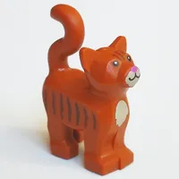 Animal, Cat, Standing New Style with Dark Tan Chest and Muzzle, Brown Stripes, and Dark Pink Nose Print