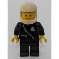 Policeman, Black Jacket with Zipper and Badge, White Helmet (3842b Helmet)