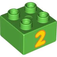 Duplo Brick 2 x 2 with Yellow '2' Print