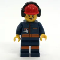 Ground Crew, Dark Blue Jumpsuit, Red Hard Hat with Ear Defenders