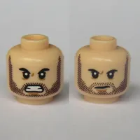 Minifig Head Winter Soldier (Bucky), Dual Sided, Open Mouth, Dark Brown Stubble Beard [Hollow Stud]