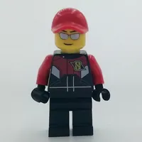 Racer, Black and Red Jumpsuit, Red Cap, Silver Sunglasses