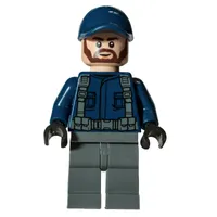 Guard - Dark Blue Torso, Dark Bluish Grey Legs, Dark Blue Cap, Reddish Brown Beard