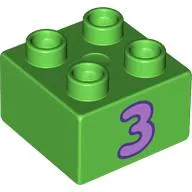 Duplo Brick 2 x 2 with Lavender '3' Print