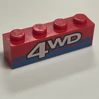 Brick 1 x 4 with '4WD' and Blue Stripes Print