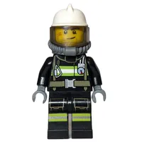 Fireman, Black Fire Suit with Gauge and Straps, White Helmet, Breathing Apparatus, Airtanks, Stubble and Scar
