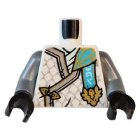 Torso, Ninja Robes, Silver Trim, Scales, Medium Azure Banner, Gold Dragon Head print, Flat Silver Arms, Black Hands