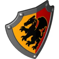 Duplo Shield, Angled Triangle with Black Dragon on Yellow and Red Background Print