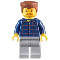 Man, Dark Blue Plaid Shirt, Light Bluish Gray Legs, Reddish Brown Hair, Moustache
