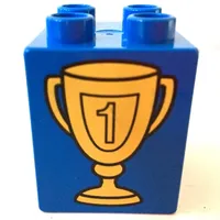 Duplo Brick 2 x 2 x 2 with Trophy Cup Number 1 in Shield Print