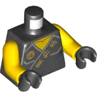 Torso Robe with Gold Asian Characters on Black Sash and Power Emblem Print, Yellow Arms, Black Hands