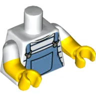 Torso, Dual Molded Arms, Shirt with Black Stripes and Medium Blue Overalls Print, White Sleeves Pattern, Yellow Arms and Hands