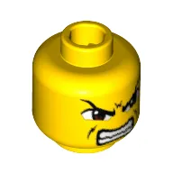 Minifig Head Guard, Dual Sided, Brown Eyes, Scowl with Mouth Closed / Bared Teeth Print [Blocked Open Stud]