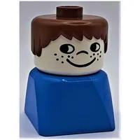 Duplo 2 x 2 x 2 Figure Brick Early, Short Spiky Hair Brown, Cheek Freckles Print