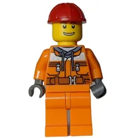 Construction Worker, Safety Jacket over Hoodie with Belt, Orange Legs, Red Hard Hat