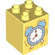 Duplo Brick 2 x 2 x 2, Alarm Clock Print, Stuffed Bunny on Back print