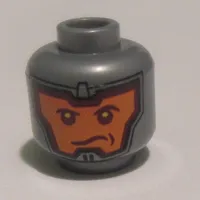 Minifig Head Royal Guard / Soldier, Dual Sided, Balaclava, Orange Face, Dark Red Eyebrows, Determined / Open Mouth Scowl Print [Hollow Stud]