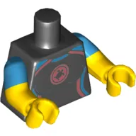 Torso, Dual Molded Arms, Wetsuit with Turtle in Coral Circle Print, Dark Azure Sleeves Pattern, Yellow Arms and Hands