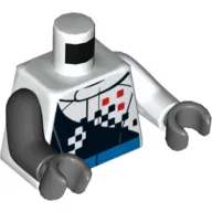 Torso, Odd Arms, Racing Jacket with Checkered Print, Left White Arm, Right Black Arm, Dark Bluish Gray Hands