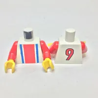 Torso Soccer Shirt with Vertical Striped Red/Blue / '9' Back Print, Red Arms, Yellow Hands