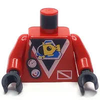 Torso Wetsuit with Submarine Logo and Gauges Print, Red Arms, Black Hands