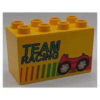 Duplo Brick 2 x 4 x 2 with 'TEAM RACING', Stripes and Red Car Print