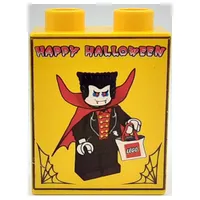 Duplo Brick 1 x 2 x 2 with LEGO Logo / 'Happy Halloween' and Vampire Print