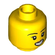 Minifig Head Rooky Partnur, Eyebrows, Eyelashes, Peach Lips, Lopsided Open Mouth Smile with Teeth Print