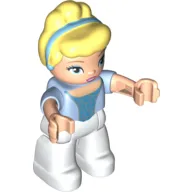 Duplo Figure with Bright Light Yellow Hair with Bright Light Blue Headband, Light Nougat Arms, White Legs, Azure Design Print (Cinderella)
